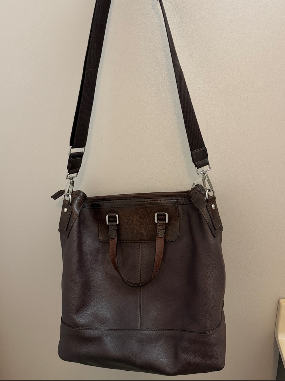Barneys New York Chocolate Brown Leather Messenger Bag